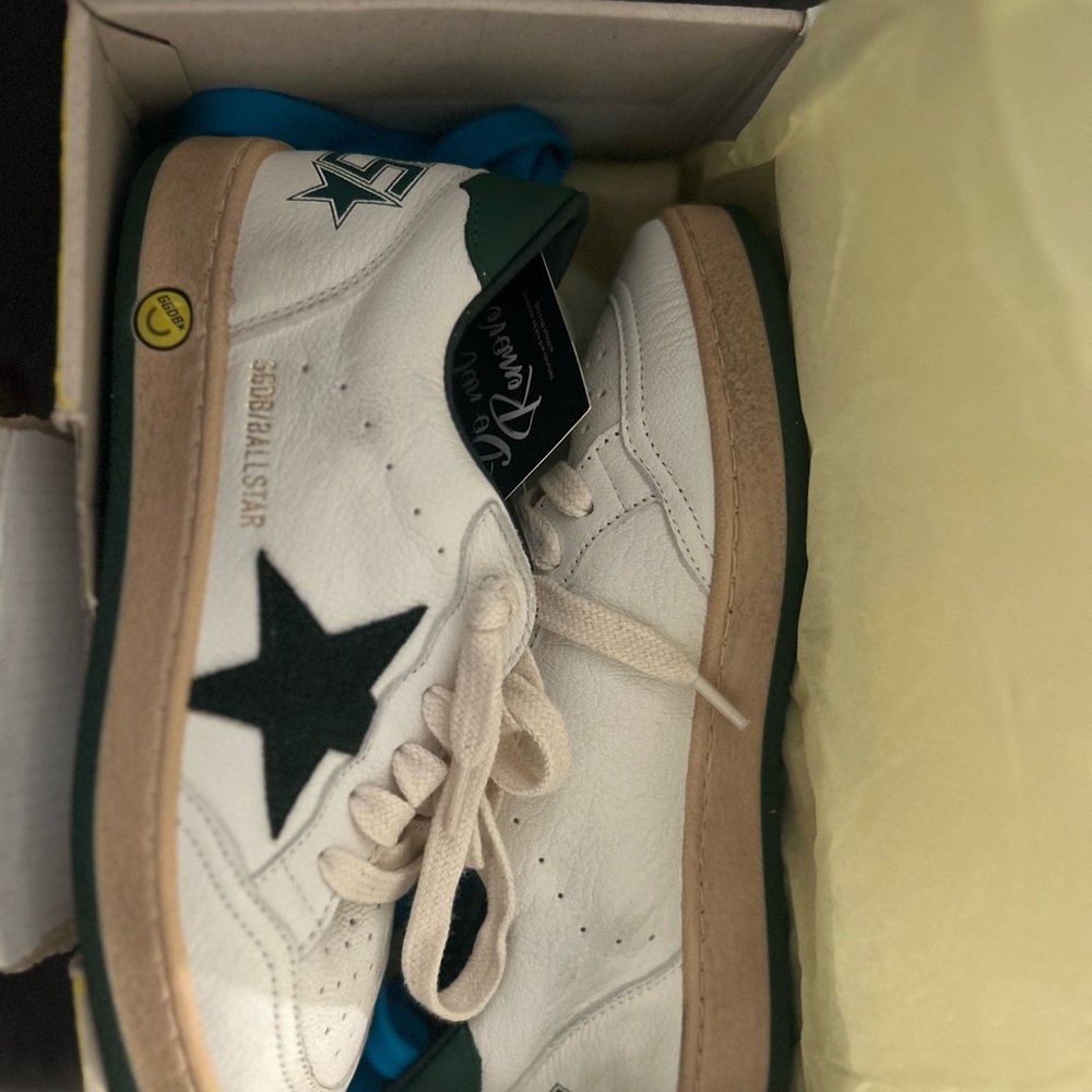 Golden Goose Kids White and Dark Green Sneakers